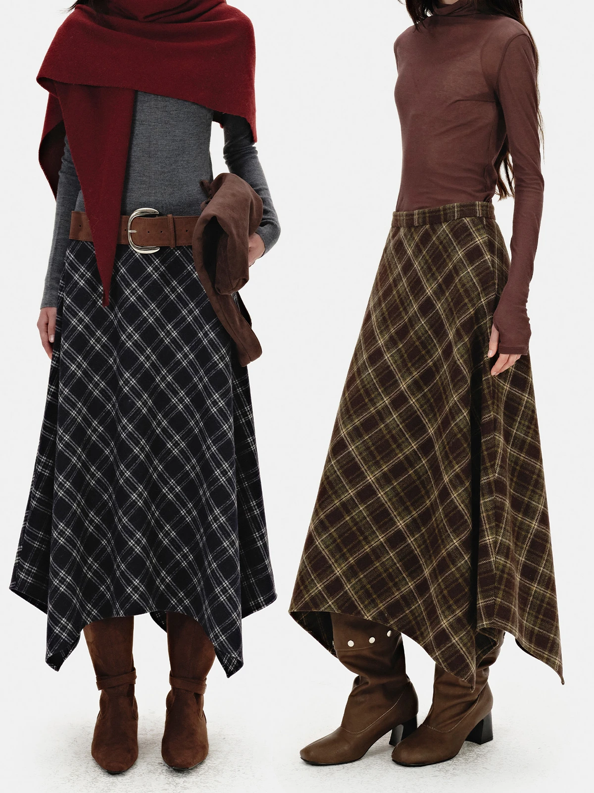 

Вязаная длинная юбка Marllen из шерстяной смеси с клетчатым узором, повседневная, с завышенной талией, А-силуэт, для женщин, для офиса и повседневной носки, осенний сезон