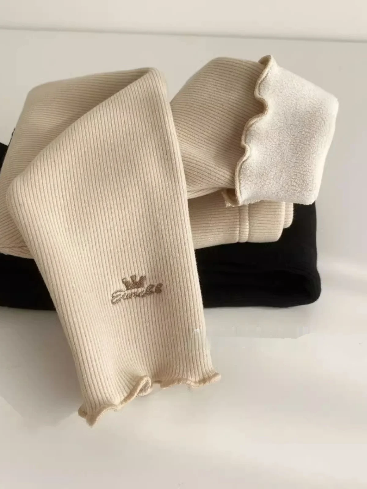 

Girls Fce Lined Elastic Casual Pants Autumn Winter New Sle Ear Musoom Curl Bot Outdoor Wear Warm Trousers