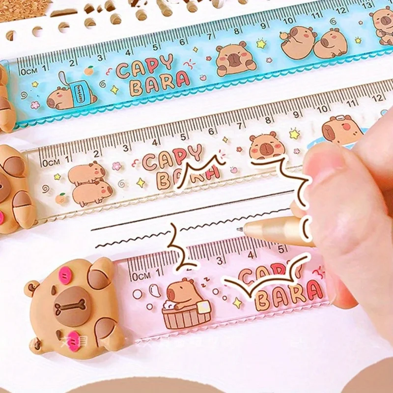 Random 1/4Pcs Capybara Rulers - 7.68inch Wavy Line & Straight Rulers, Colorful Measuring Tools for School, Office, and Crafts, R