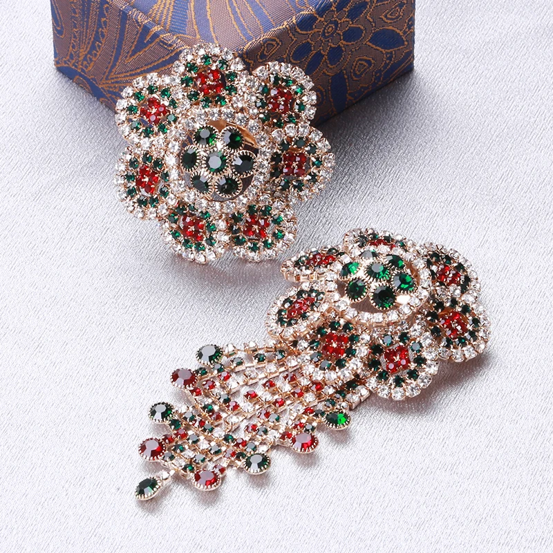 Rhinestone Catch Chain Brooches for Women Unisex Baroque Style Pins Office Party Friend Gifts Jewelry Accessories