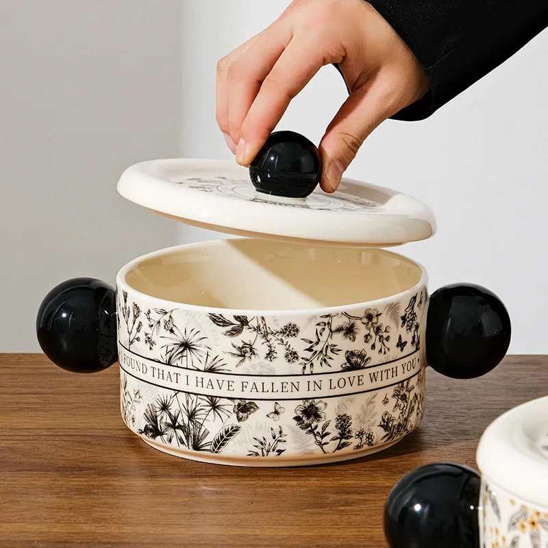 

Керамическая бинауральная миска в стиле ретро, бытовой круглый горшок для супа с крышкой, студенческое общежитие, миска для лапши быстрого приготовления, высококачественная миска для рамэна