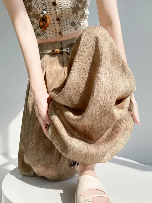 

Retro Tie Dye Wide Leg Pants High Waist Loose Cotton Linen Floor Length Casual Straight Tube Pants Summer 2026 New Arrival