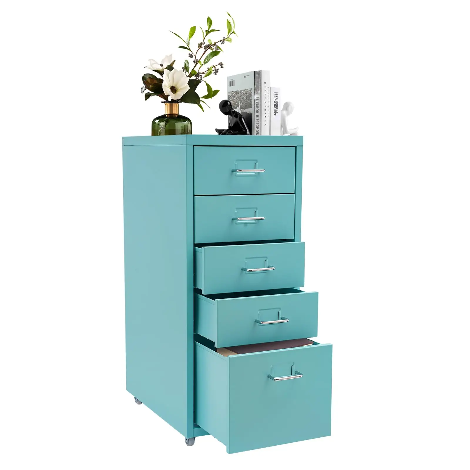

Metal File Storage Cabinet, 5 Drawer under Desk Filing Cabinets with Wheels, Mobile Home Office Furniture for A4 Legal/Letter Size