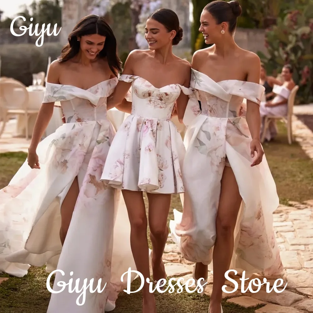

Giyu Elegant Printing A-line Printing Bridesmaid Dresses Off Shoulder Sweetheart Pleat Prom Gowns Wedding Party Dresses 2025