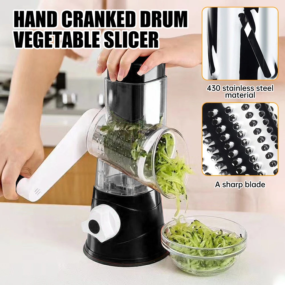 Rotary Cheese Grater Manual Vegetable Slicer 3-in-1 Kitchen Potato Onion Shredder Household Vegetable Processor Cutter