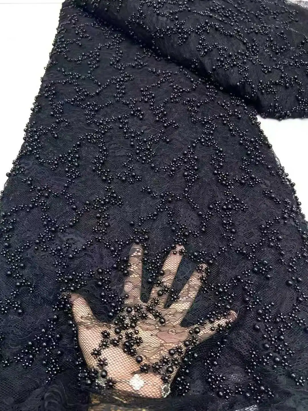 

Fashion African Lace Fabric Sequins Beaded Groom Nigerian Bridal High Quality French Tulle Lace Fabric for Wedding Party Dresses