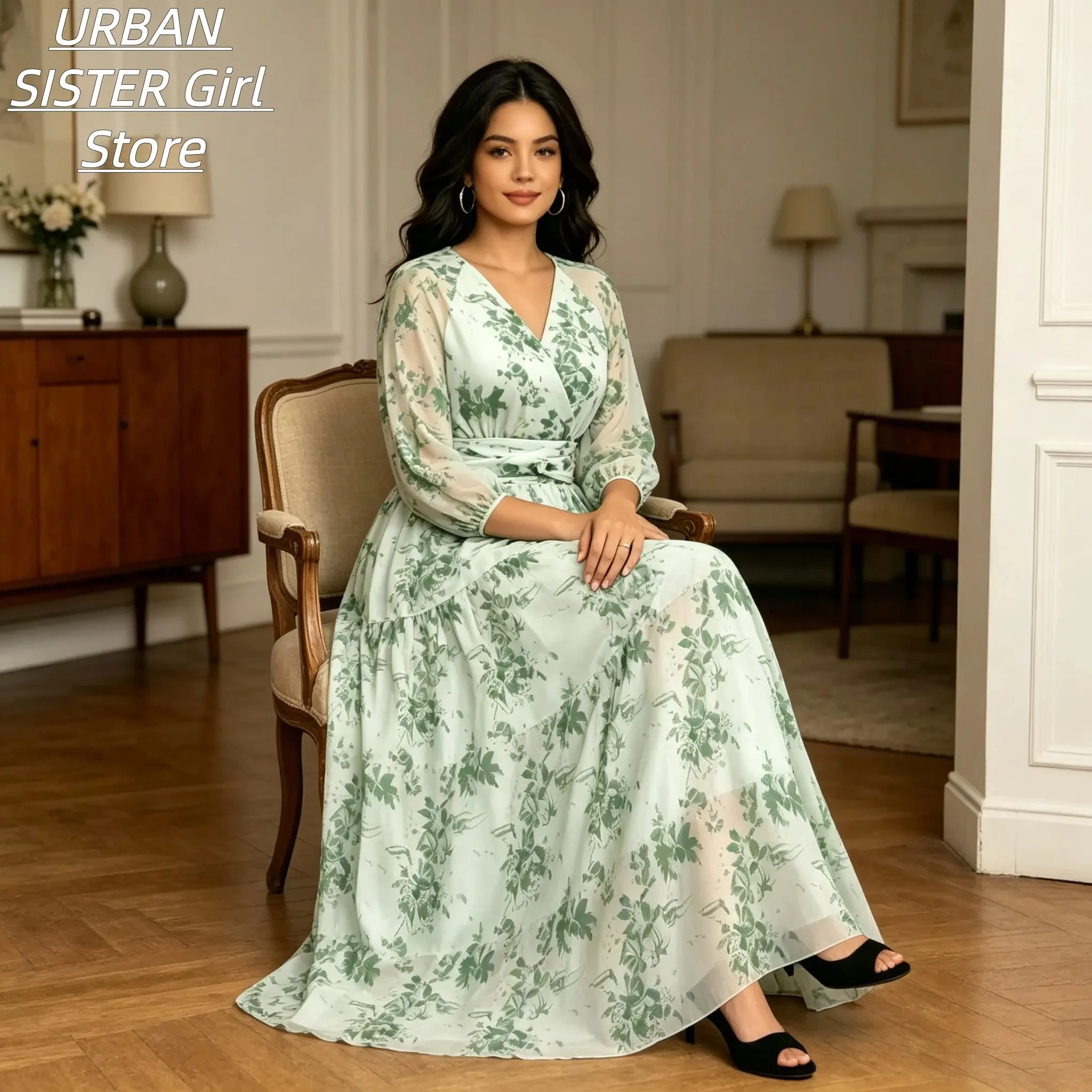 Women'S Green Formal Wear - Robe midi en mousseline de soie