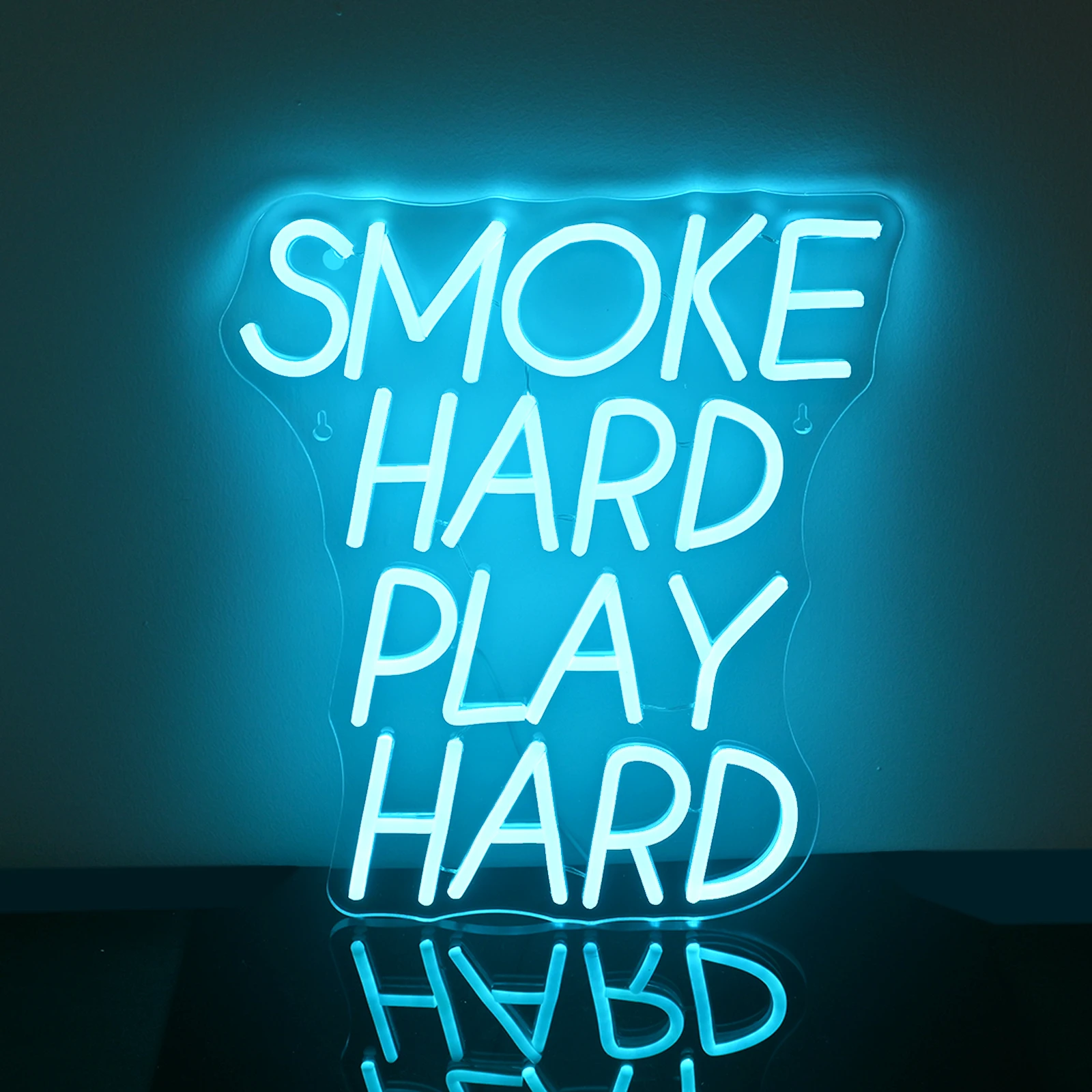 

Smoke Hard Play Hard Ice Blue Letters Neon Signs Led lights Bedroom Decor Dimmable For Gaming Lighting Bar Nightclub Man Cave