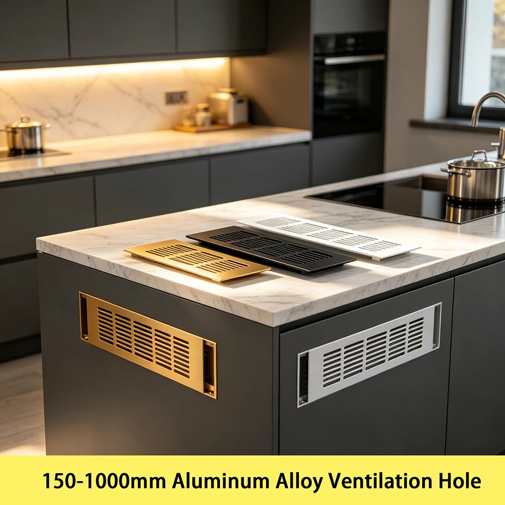 1P Home Kitchen Moisture Proof Aluminium Rectangular Cabinet Air Vent Grille L=150-1000mm Width=60mm Air Circulation Vent Panel