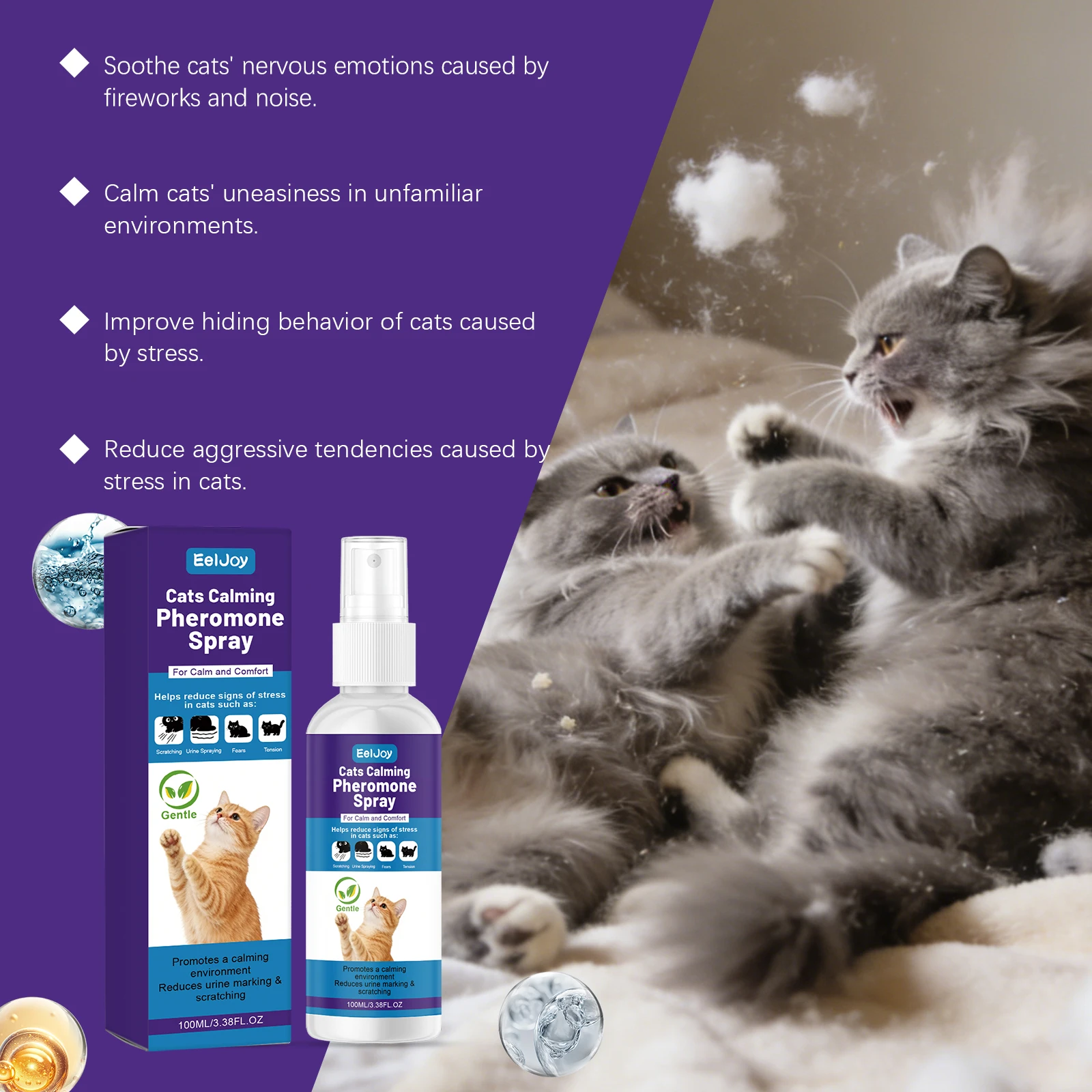 Cat Calming Pheromone Spray Reduce Cat Anxiety Stress Relief Calm Stop Furniture Scratching Behavior Pet Pheromone Calming Spray
