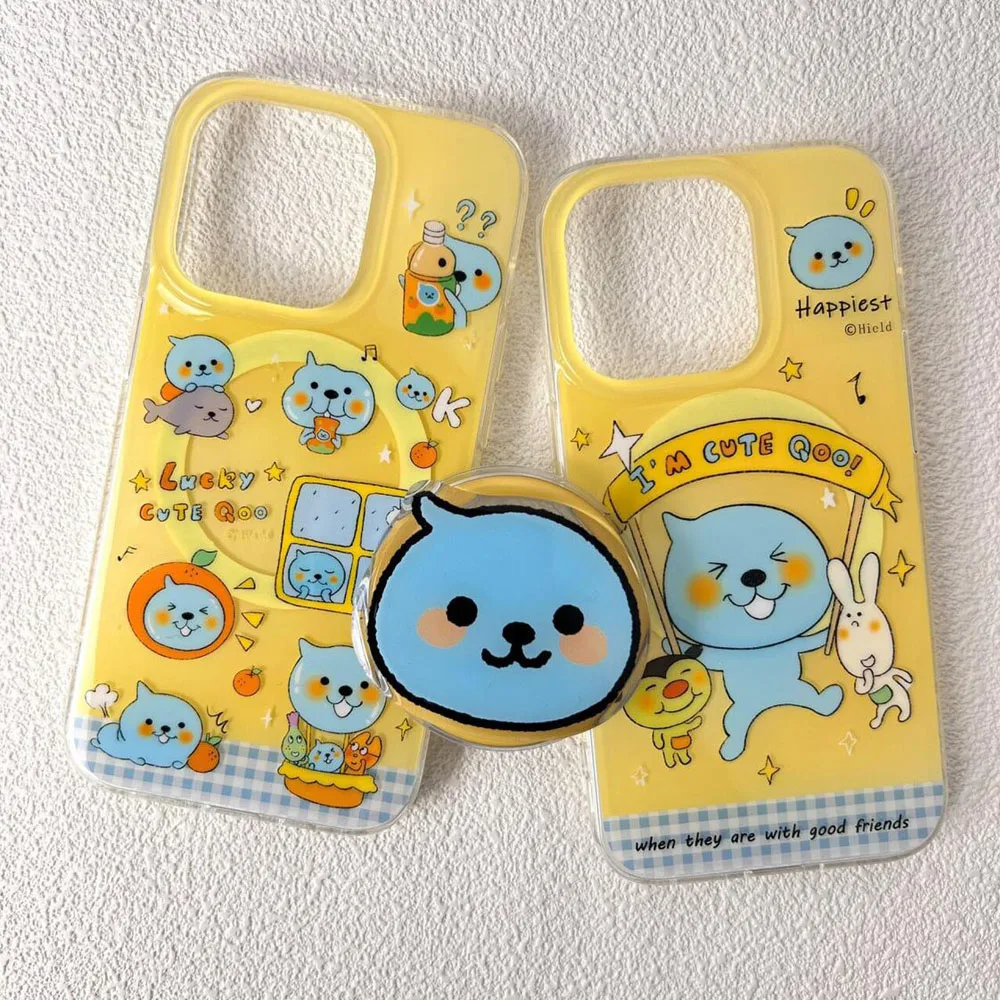 Custodia per telefono Kawaii Qoo Iphone 15Pro 14/13 12Mini con staffa di aspirazione magnetica 11promax custodia antigoccia per cartoni animati