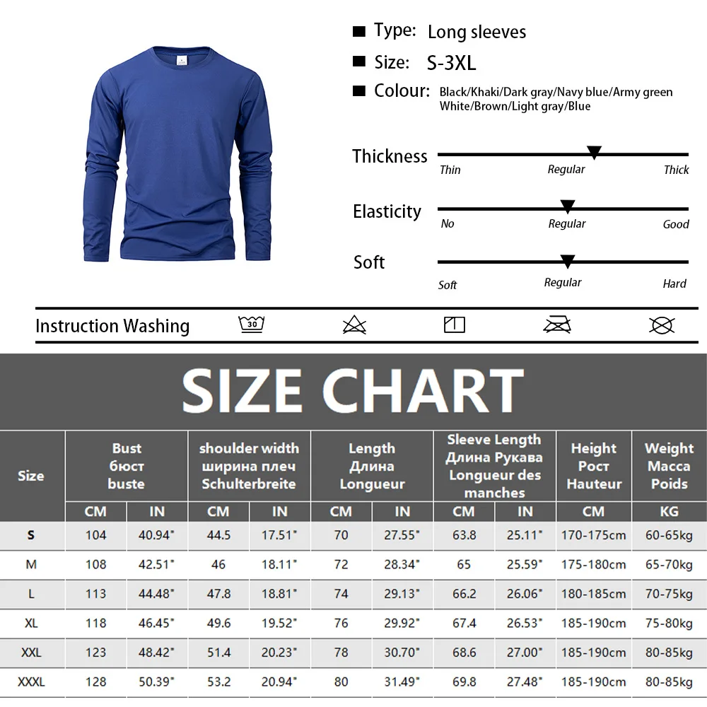 Frühling Herbst männer T-shirts Langarm Casual Tops Einfarbig Hohe Qualität Schwarz T-Shirt Klassische Männer Kleidung – Detail 1