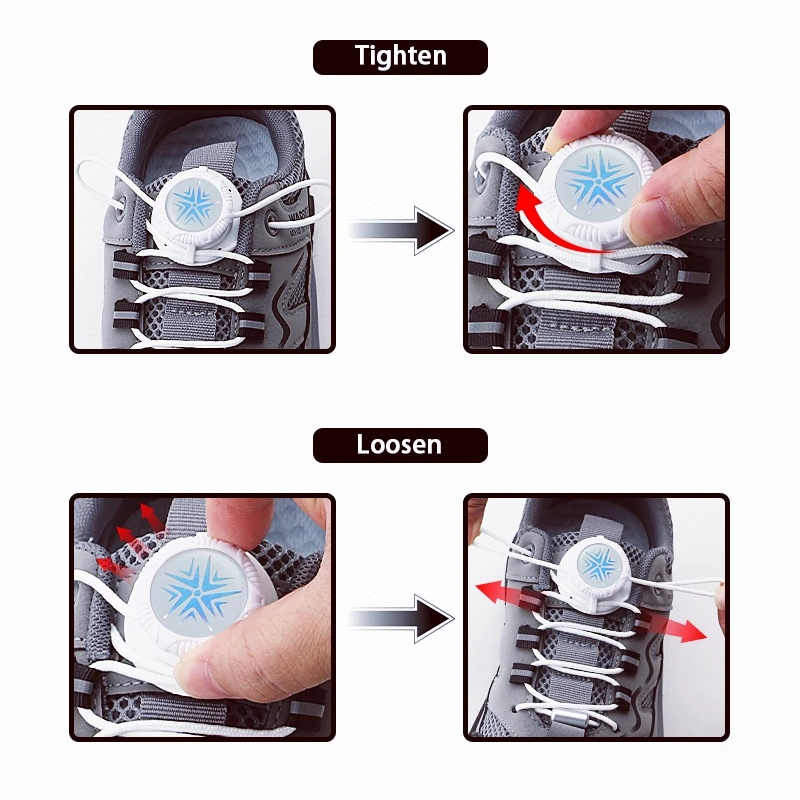 Black white automatic shoelaces unisex swivel buckle shoelace outdoor sports laces Suitable for a variety of shoes 1Pair/2Pair