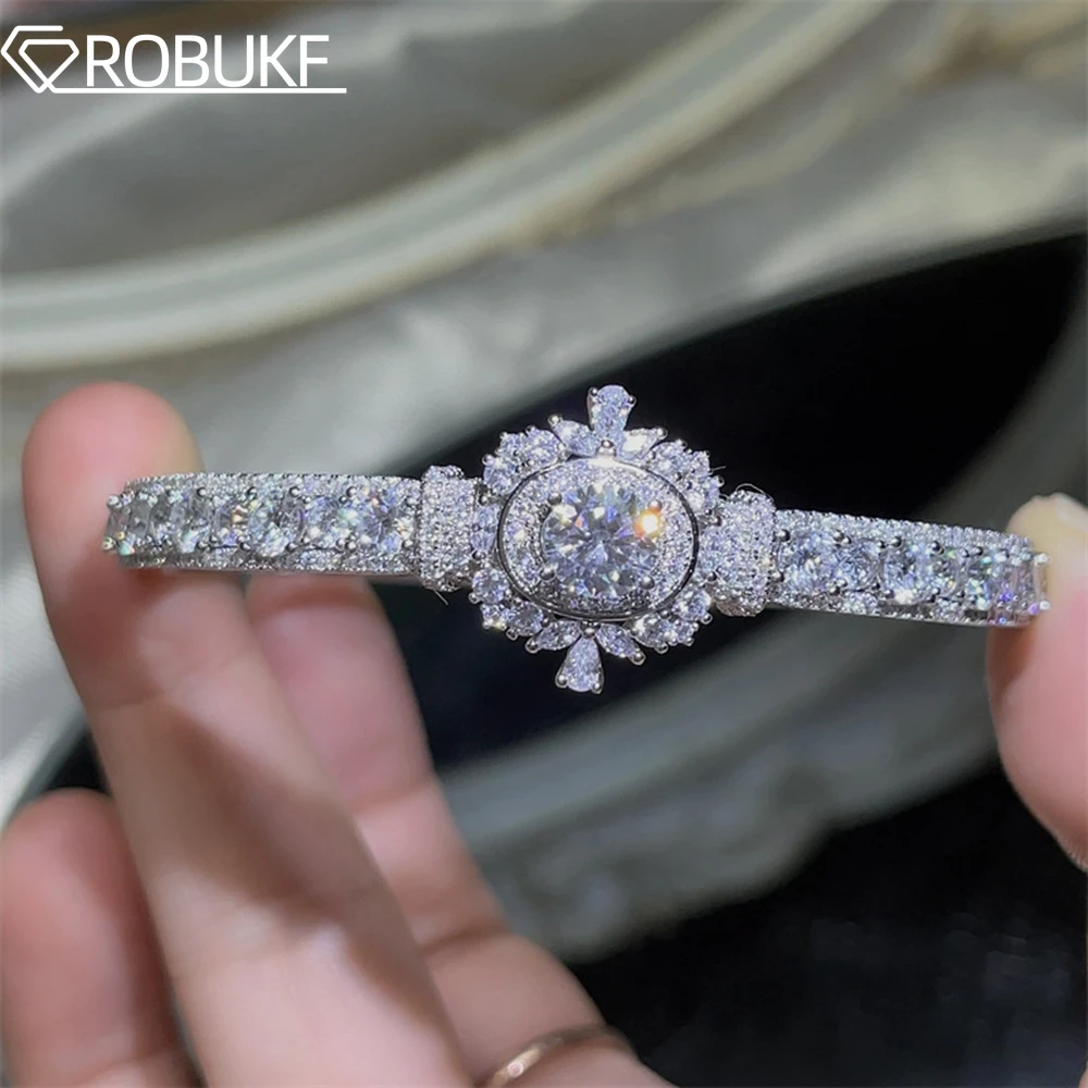 

D Color 4Carat Moissanite Bangles for Women Certified Sparkling Luxury Full Diamond 925 Sterling Silver Bracelet Wedding Jewelry