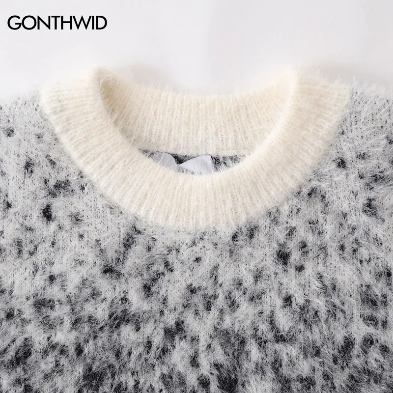 Harajuku Mohair Sweater Y2K Knitted Star Fuzzy Fluffy Gradient Pullover Jumper Streetwear 2024 Men Hip Hop Loose Cozy Sweaters