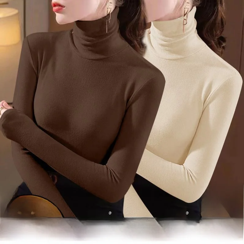Thickened German Velvet High Collar Long Sleeve Slim Fit Base Shirt Women's Autumn Winter Fashionable Versatile Crew Neck Top
