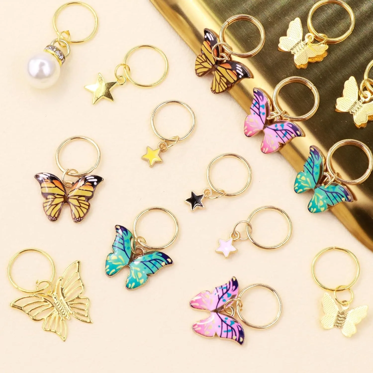 20Pcs Butterfly Braid Clips Crystal Dreadlock Hair Accessories Colorful Butterflies Pendant Charms Pearl Shiny Hair Accessories