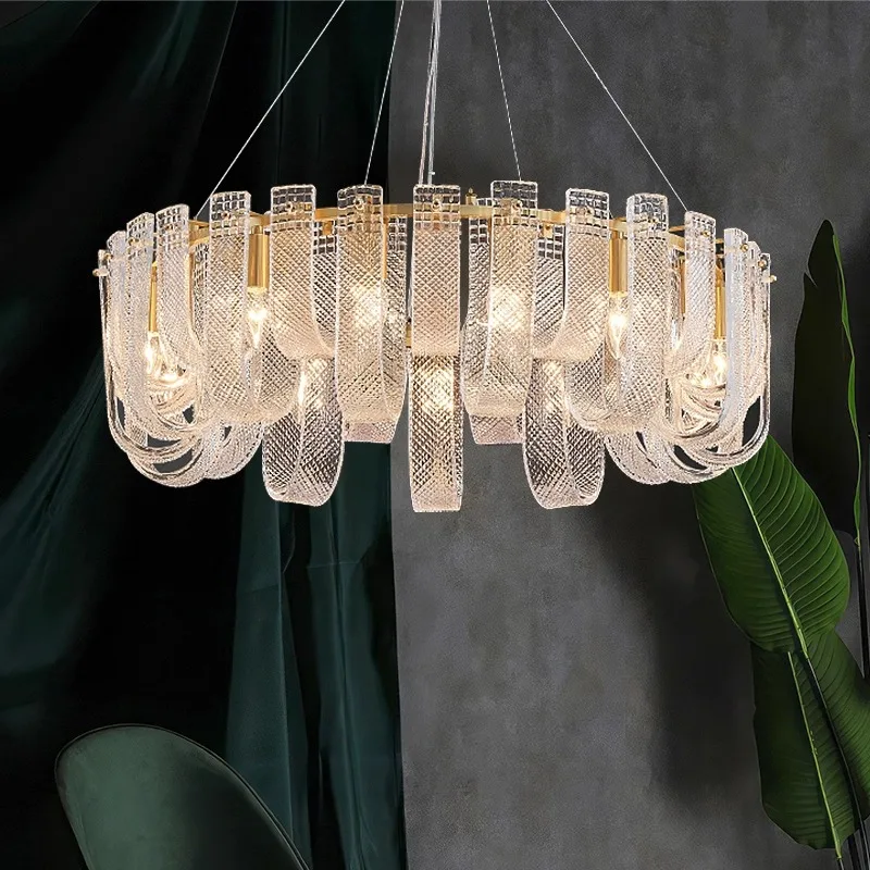 Modern luxury gold circular LED glass chandelier pendant lights home living dining room bedroom decoration E14 hanging lamps