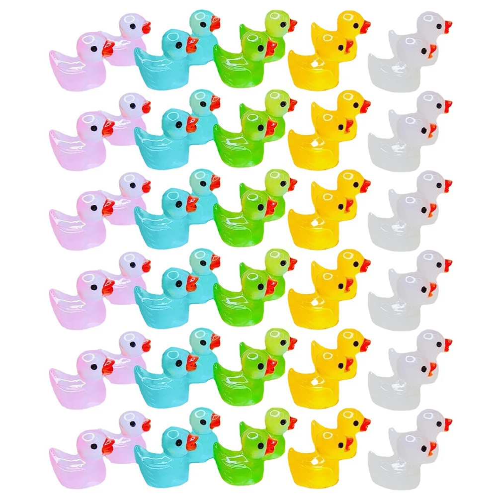 

60 Pcs Luminous Duck Ornament Mini Ducks Resin Tiny Decor Statue Garden Figurines Little