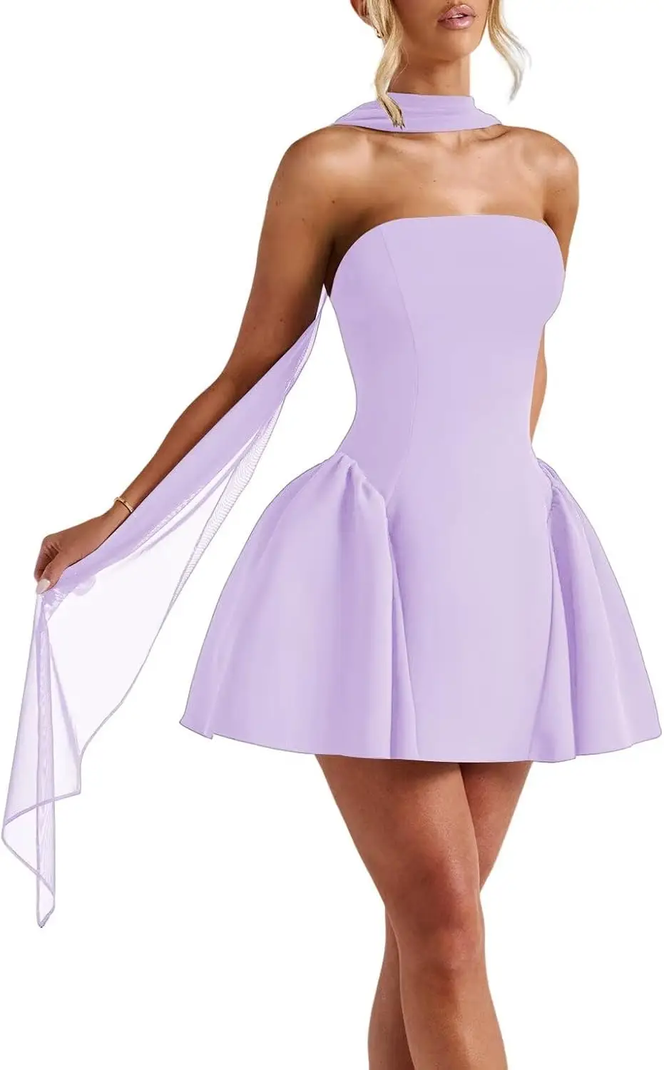 

A Line Strapless Short Homecoming Dresses with Scarf 2025 Mini Puffy Cocktail Party Dress Above Knee , Mini
