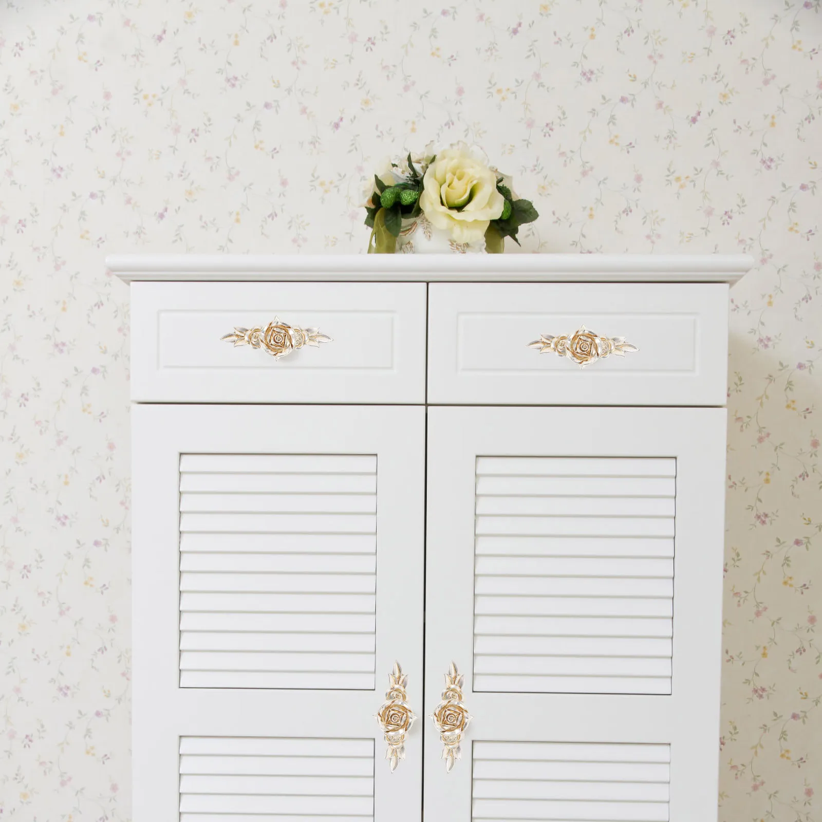 

2pcs Rose Handle Cabinet Knobs Zinc Alloy Durable Fine Workmanship Clear Lines Suitable Drawers Wardrobes Furniture Decor