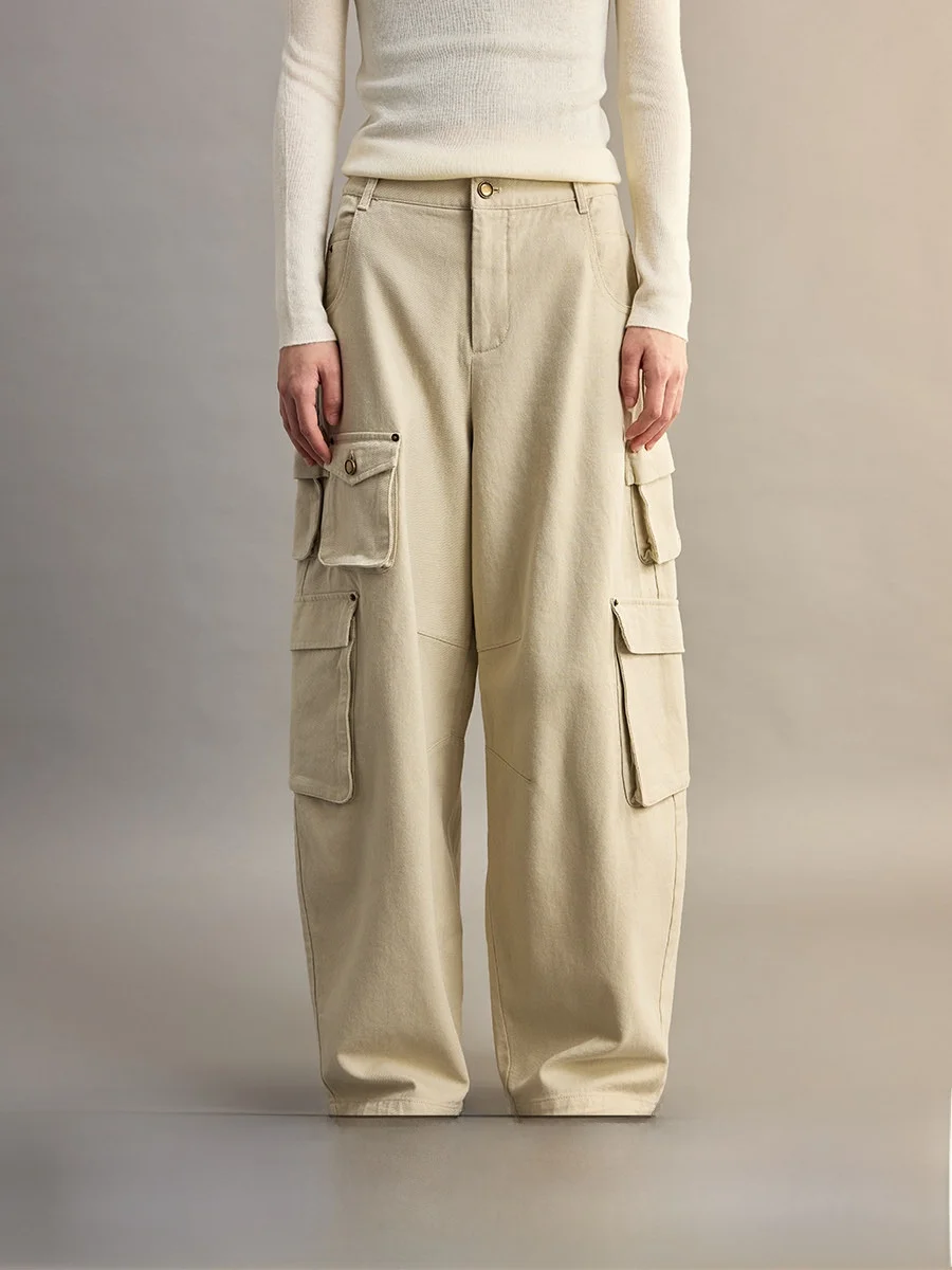 

Брюки рабочие CAREMIND из хлопка и льна, повседневные, прямые, с высокой талией, на пуговицах, для женщин