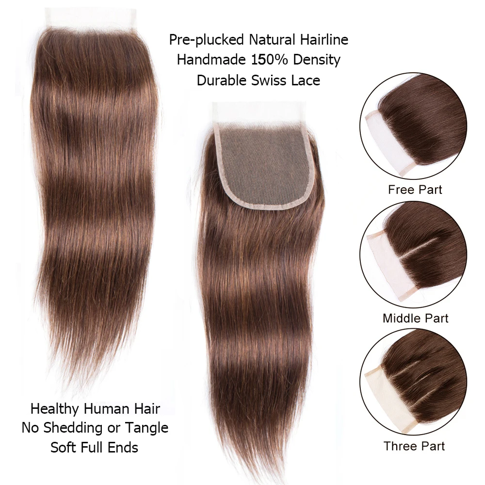 Straight Ombre Colored Human Hair 4x4 Lace Closure 1B 30 27 Natural Black Brown Color Swiss Lace Closure Free Part Almac