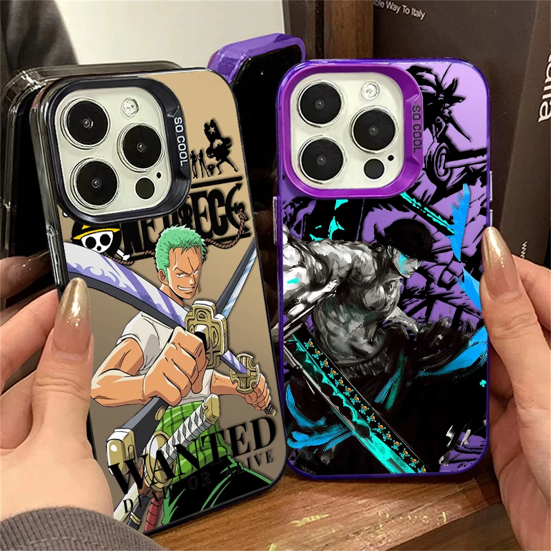 O-one Pieces Cartoon Zoro Cute For iPhone 15 14 13 12 11 Pro Max XS Max X XR 7 8 Plus 6S Fashion Colorful Silver Phone Case