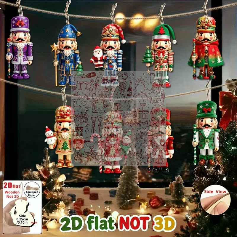 9/18 Pcs Nutcracker Christmas Tree Wooden Pendant Vintage Multiple Soldier Trees Window Hanging Christmas Day Home Decoration