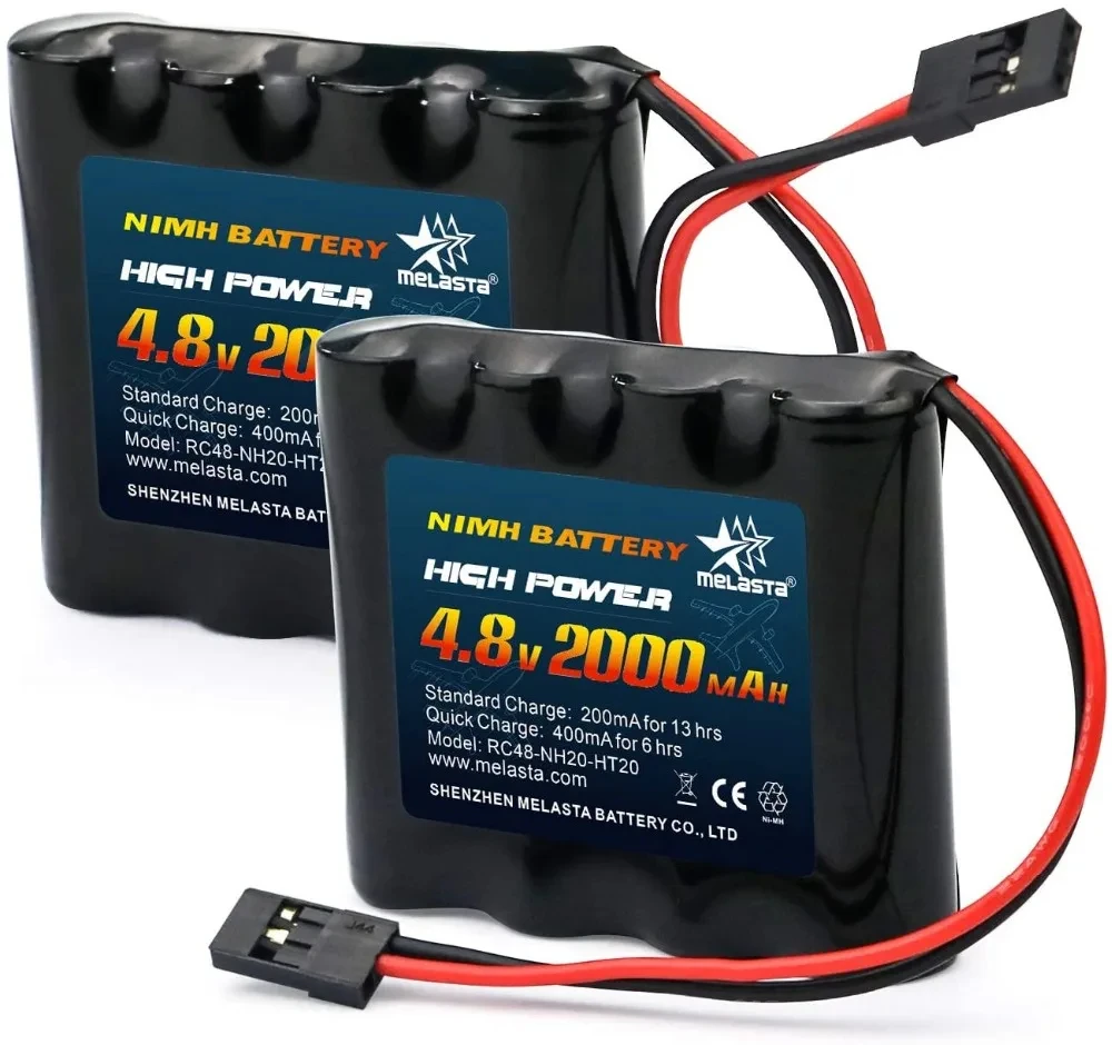 Melasta 2pack 4.8V 2000mAh NiMH 충전식 RC 수신기 배터리 후타바 비행기 항공기 서보 컨트롤러 라디오 송신기