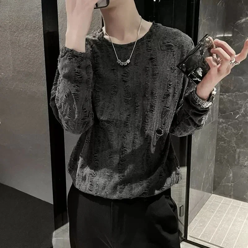 

T Shirt for Men Round Neck Man Pullovers Unicolor Sweatshirts Plain Tight Slim Fit Original New Spring Bulk Long Sleeve Tops Xl