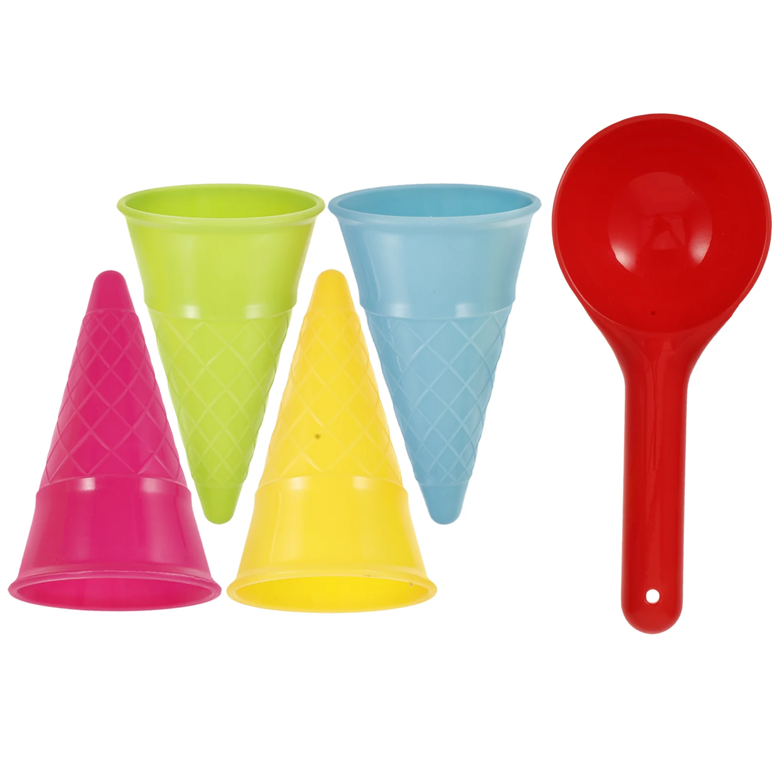 Cuillère à cône de crème glacée en plastique pour enfants, 5 pièces, bac à sable de plage, ensemble de jeu en plein air, facile à saisir, petites mains, favorise les motricité