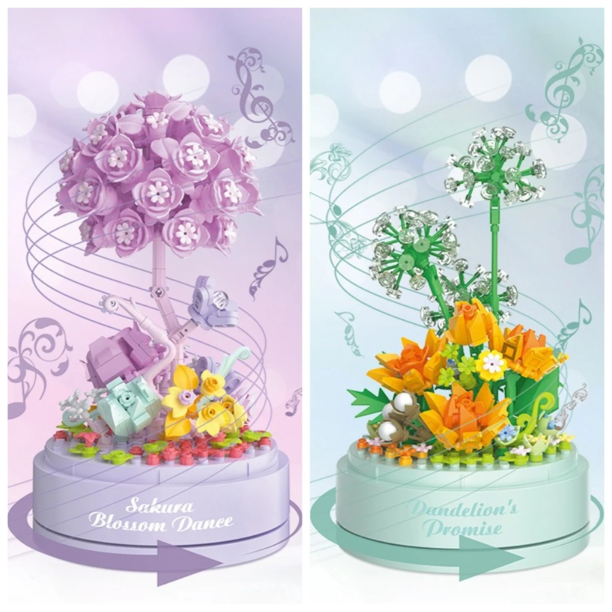 

MOC Eternal Sakara Blossom Flower Music Box Building Blocks Set Rotating Potted Plant Toy Children Girl Birthday Valentine's Day