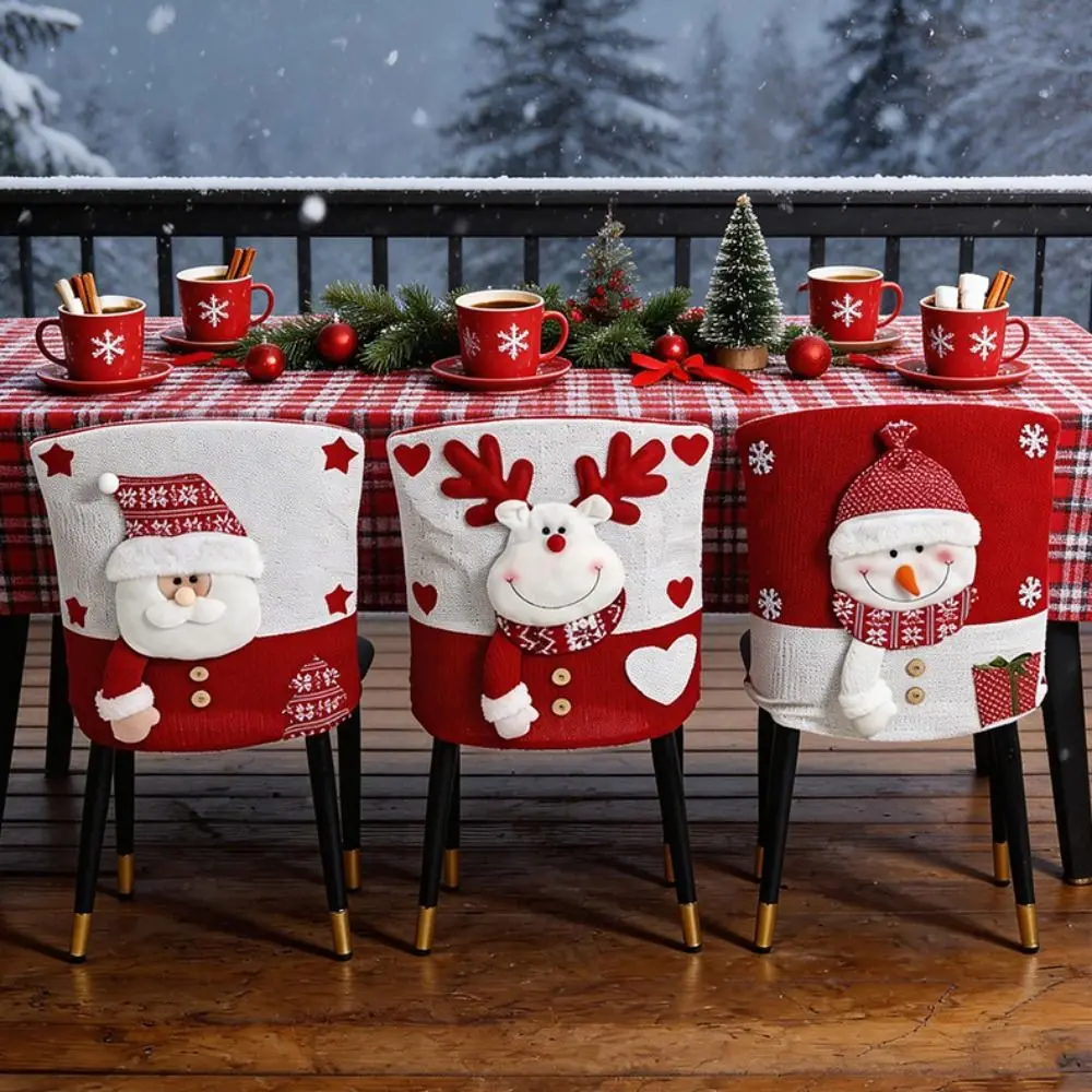Cartoon Christmas Chair Covers Snowman Comfortable Santa Claus Chair Back Cover Decorative Reindeer Stool Covers Banquet