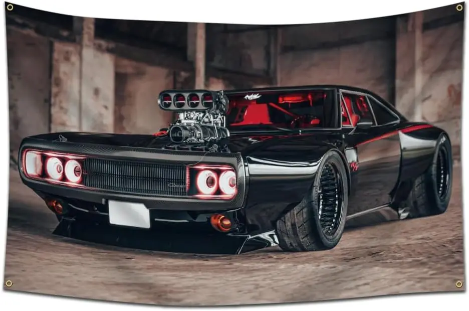 Retro Muscle Car Tapestry Wall Hanging Hot Rod Automotive Art Poster Classic Lowrider Style Garage Decor Accent