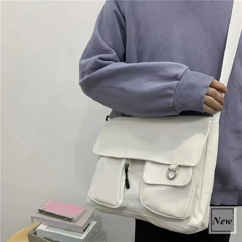 Bolsa mensageiro de lona de grande capacidade para mulheres, bolsa de ombro feminina juvenil, bolsa crossbody feminina, pacote estudantil