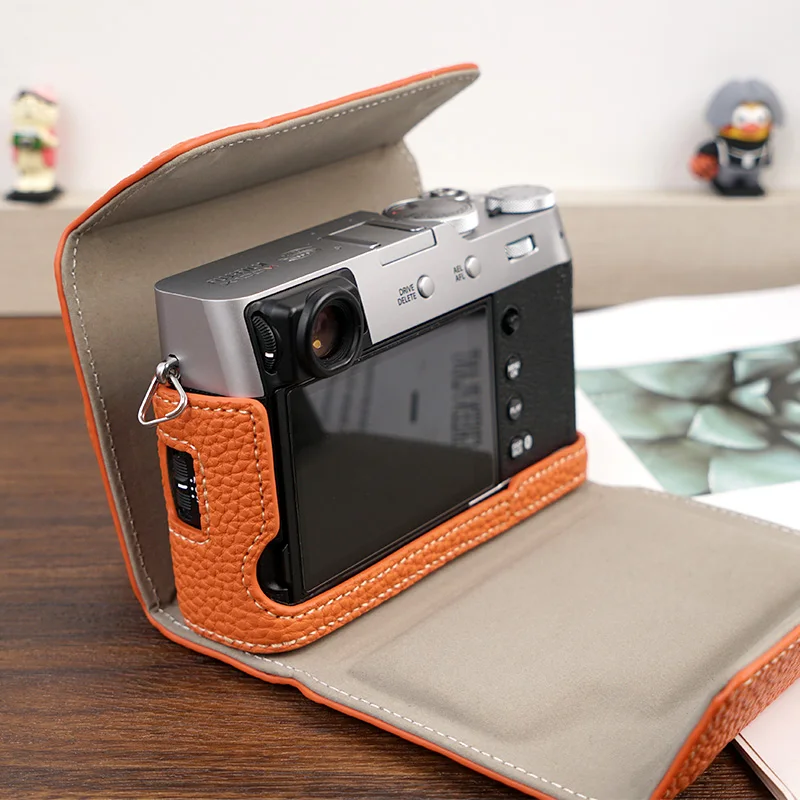 Camera Case for Fujifilm X100VI Rough Texture Bottom Open Baseplate Camera Cover Protector with Shoulder Strap Camera Bag Retro