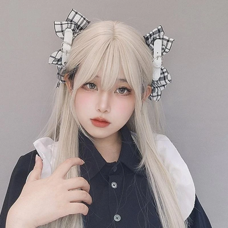 

2pcs Bowknot Heart Hairpins Girls Punk Harajuku Hair Clip Halloween Ponytail Hair Clip with for Woman Bangs 15UB