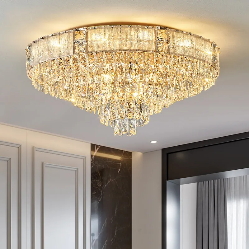 Luxury Crystal Ceiling Light Modern Chandelier Champagne Gold Frosted Glass Elegant Living Room Bedroom Indoor Lighting Fixture