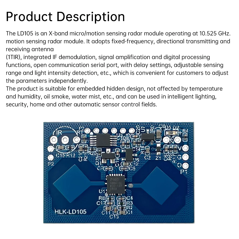 HLK-LD1020 10G Intelligent Human Microwave Induction Radar Module 10.525GHZ Low Power Micro-motion Sensing Detection Sensor