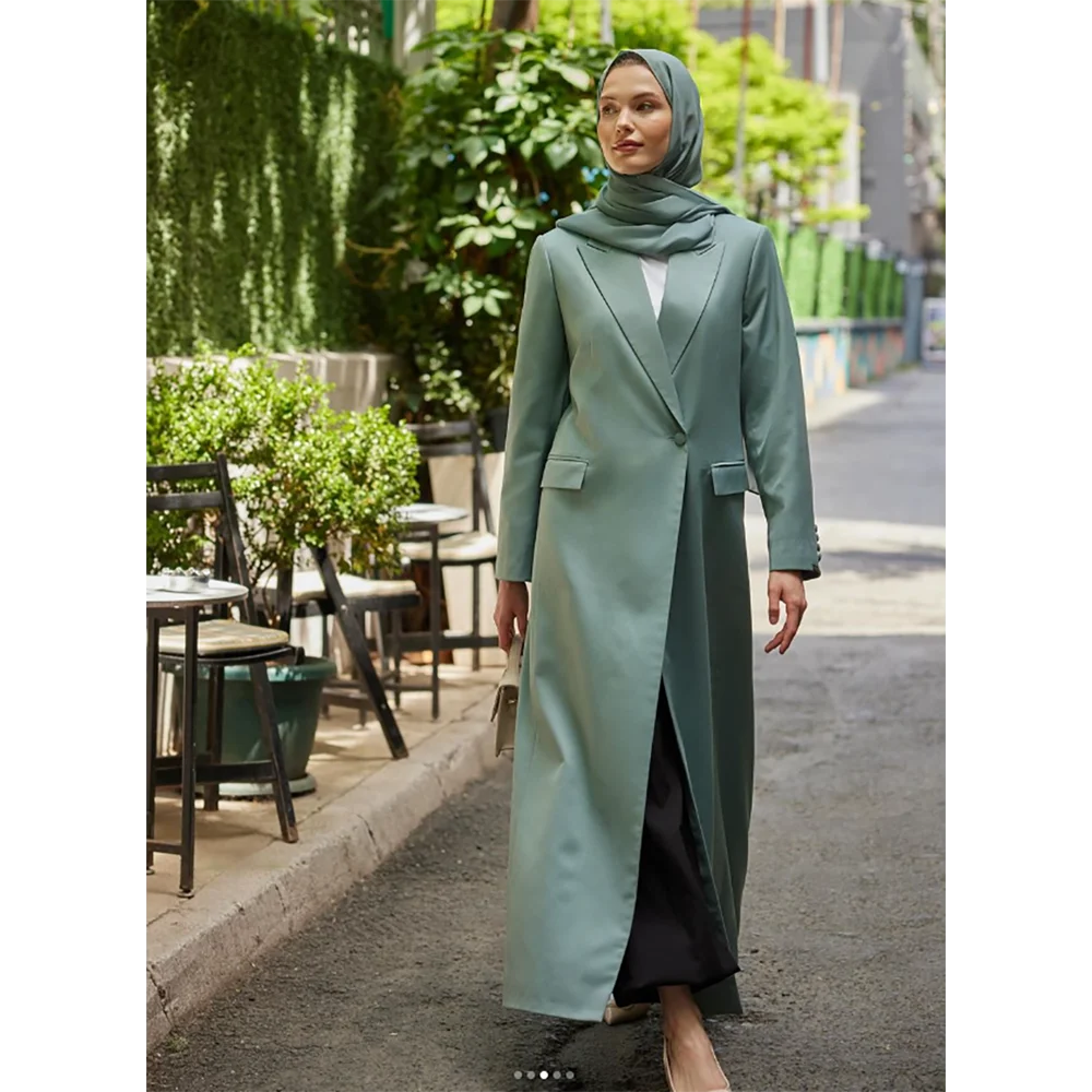 Solid Color Single Button Women Long Jacket Female Daily Coat Formal Ankle Length Dress müslüman elbiseleri