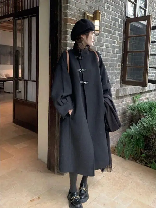 

Большие размеры 300, двубортное бархатное пальто Sister Hepburn Sle, женская осенне-зимняя шерстяная верхняя одежда средней длины