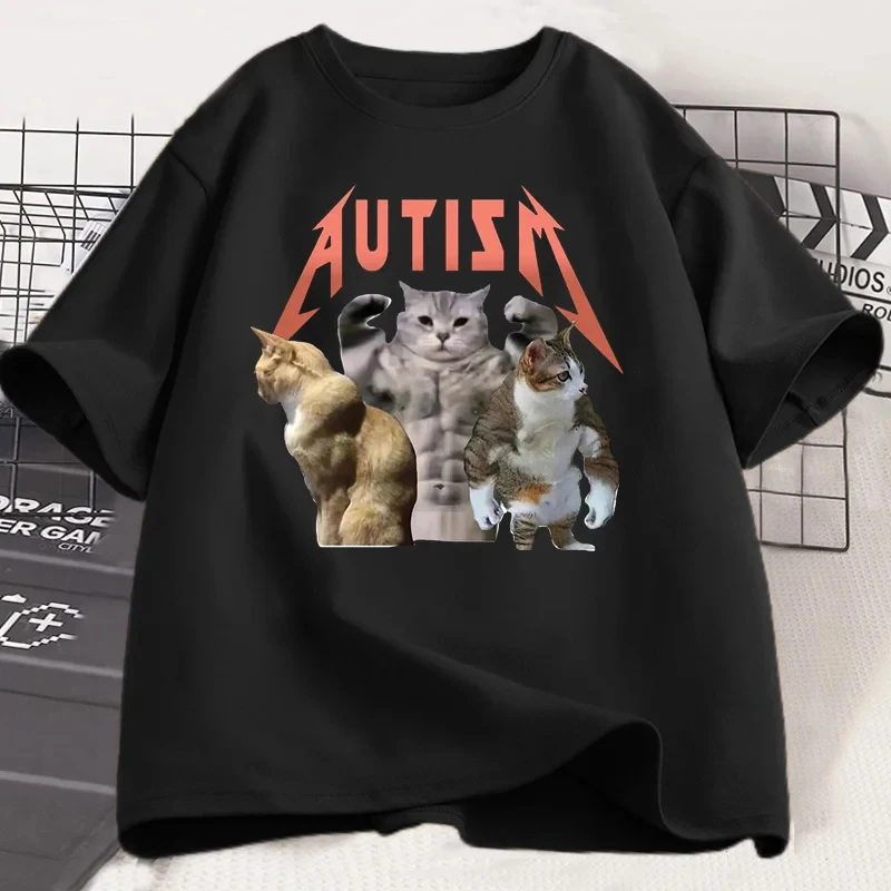

Funny Cat Autism T shirt Men Women summer Cotton Short Sleeve Tshirt Unisex Streetwear Print t-shirt Oversized Male Clothes Top