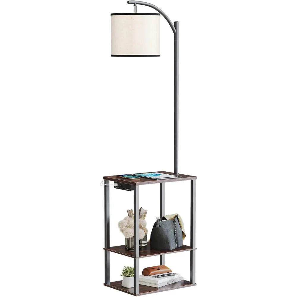 

Floor Lamp with Table, End Table with Lamp, Shelves, Charging Station(USB & AC Port), 3-Color Temperature LED Bulb, Side Table