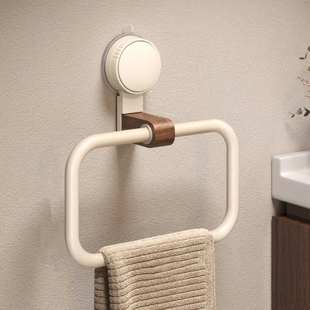 Aluminum Alloy Walnut Wood Towel Holder No Drilling Medieval Style Suction Cup Towel Rack Rotatable Removable Towel Hanging Rack