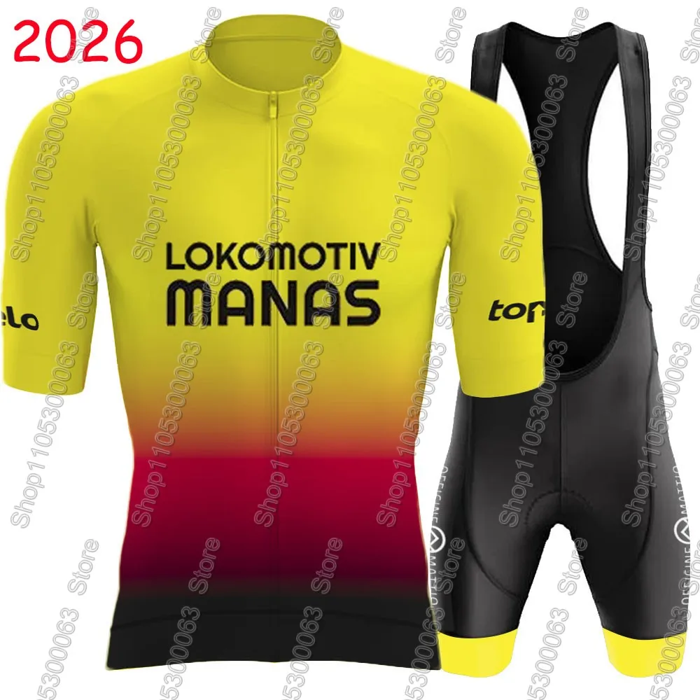 

2026 Lokomotiv-Manas Cycling Jersey Set Summer kyrgyzstan Bicycle Clothing Road Bike Shirts Suit Bicycle Bib Shorts MTB Maillot