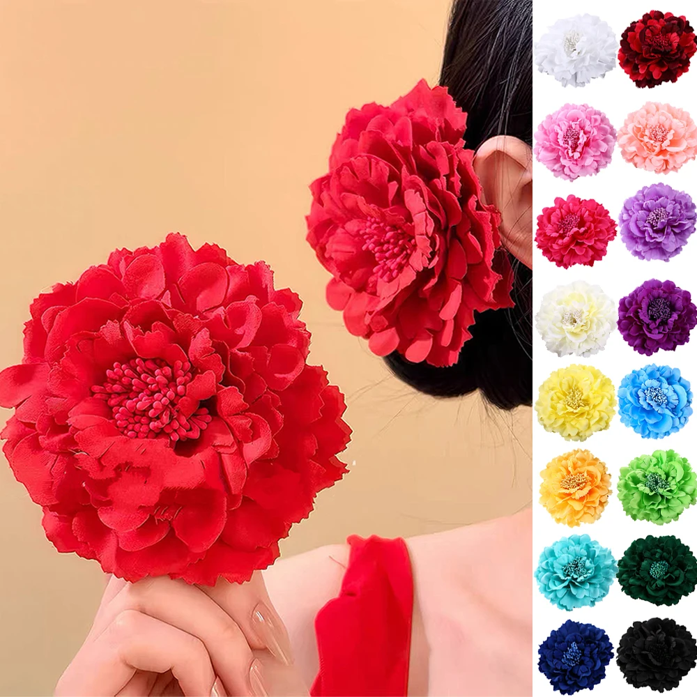 1PC Bride Hair Accessories, Wedding Peony Hair Flower Clips Brooch Bohemia Hairpins for Women Flamenco Dancer Pin Up