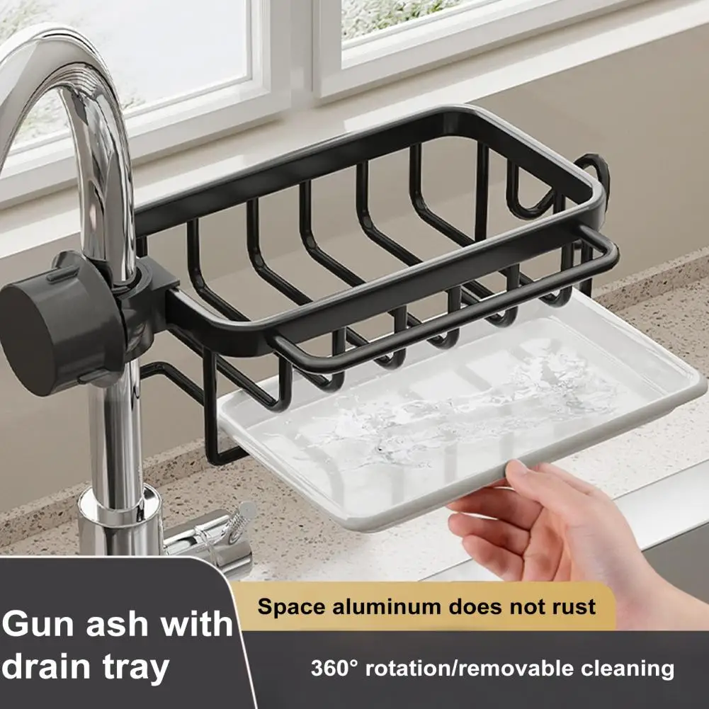 Quick Drying Sink Caddy Metal Kitchen Faucet Holder Metal Kitchen Sink Faucet Organizer Rack with Towel for Bathroom for Easy