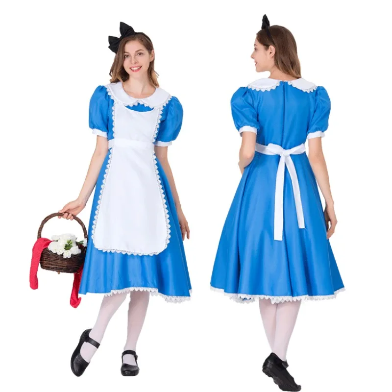 

Anime Alice in Wonderland Adventures Dress Costume Halloween Adult Kids Girls Outfits Party Cosplay Clothing Short Sleeve Frock