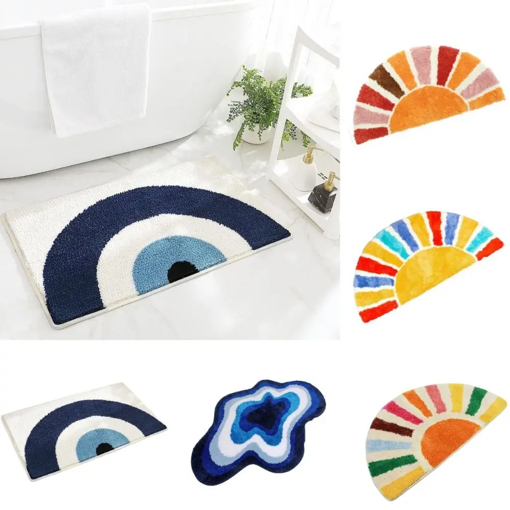 Floor Door Mat Non-slip Sun Flower Half Circle Door Rug Mat Decorative Funny Half Circle Mat Bathroom Rug Home Decorative